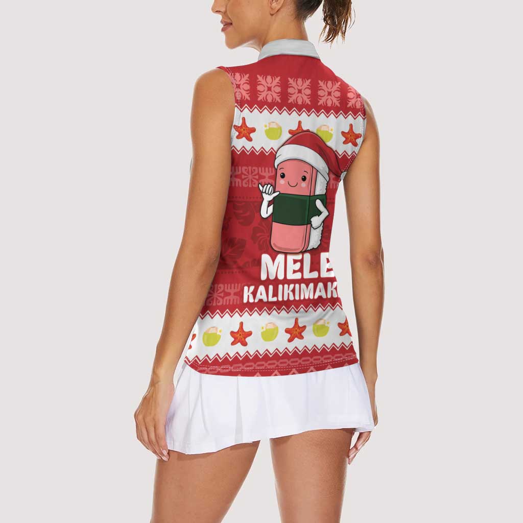 Hawaii Funny Christmas Women Sleeveless Polo Shirt Spam Musubi Santa
