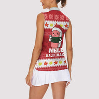 Hawaii Funny Christmas Women Sleeveless Polo Shirt Spam Musubi Santa
