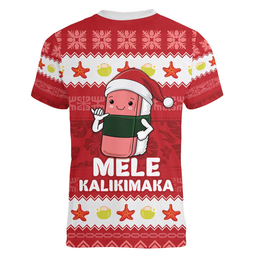 Hawaii Funny Christmas Women V-Neck T-Shirt Spam Musubi Santa