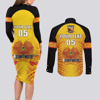 Papua New Guinea Rugby Custom Couples Matching Long Sleeve Bodycon Dress and Long Sleeve Button Shirt Kumul Pride Go Champions