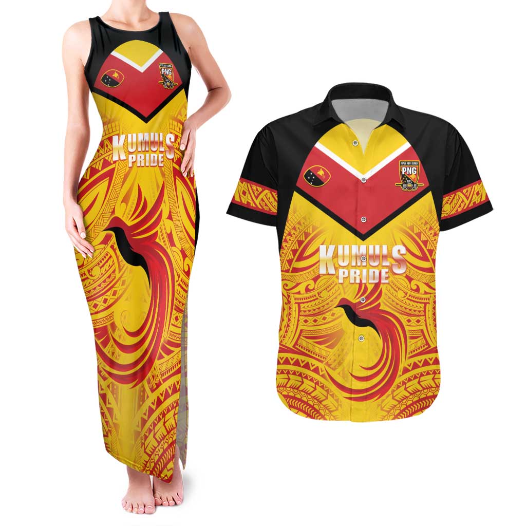 Papua New Guinea Rugby Custom Couples Matching Tank Maxi Dress and Hawaiian Shirt Kumul Pride Go Champions