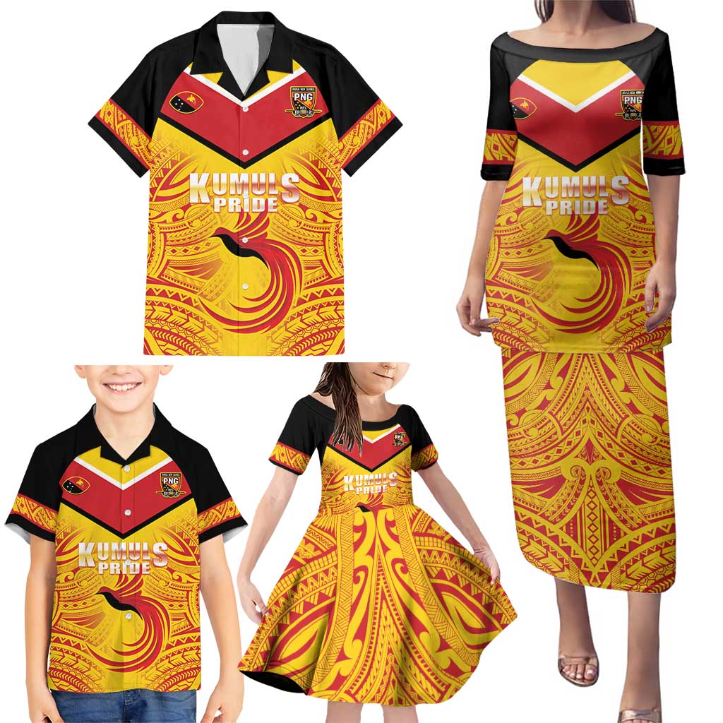 Papua New Guinea Rugby Custom Family Matching Puletasi and Hawaiian Shirt Kumul Pride Go Champions