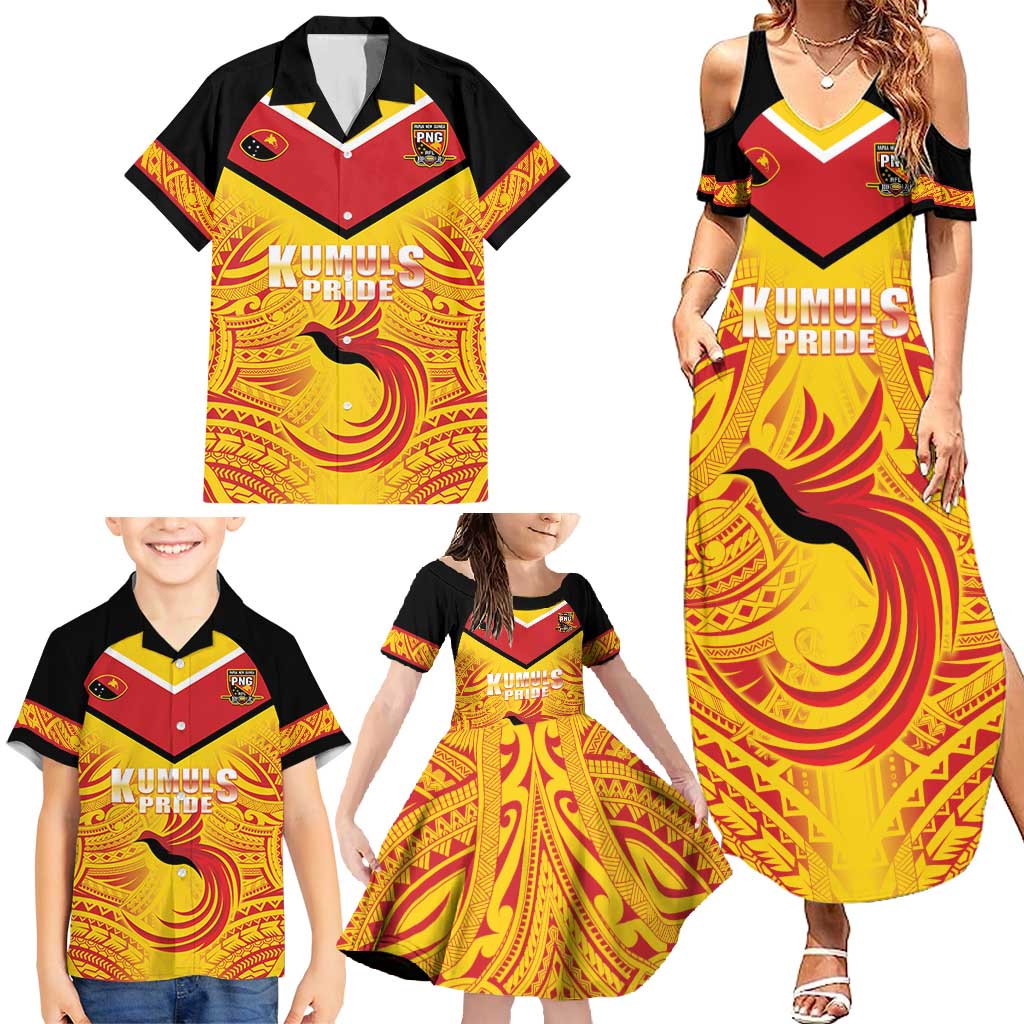 Papua New Guinea Rugby Custom Family Matching Summer Maxi Dress and Hawaiian Shirt Kumul Pride Go Champions