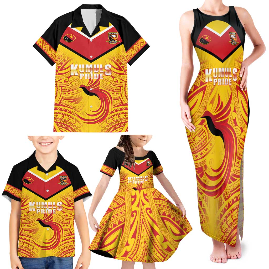 Papua New Guinea Rugby Custom Family Matching Tank Maxi Dress and Hawaiian Shirt Kumul Pride Go Champions