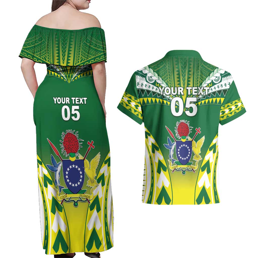 Cook Islands Rugby Custom Couples Matching Off Shoulder Maxi Dress and Hawaiian Shirt The Kukis Go Champions LT05 - Polynesian Pride