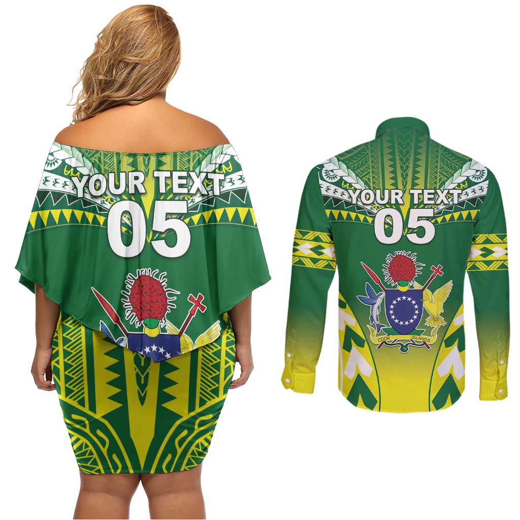 Cook Islands Rugby Custom Couples Matching Off Shoulder Short Dress and Long Sleeve Button Shirt The Kukis Go Champions