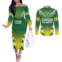 Cook Islands Rugby Custom Couples Matching Off The Shoulder Long Sleeve Dress and Long Sleeve Button Shirt The Kukis Go Champions