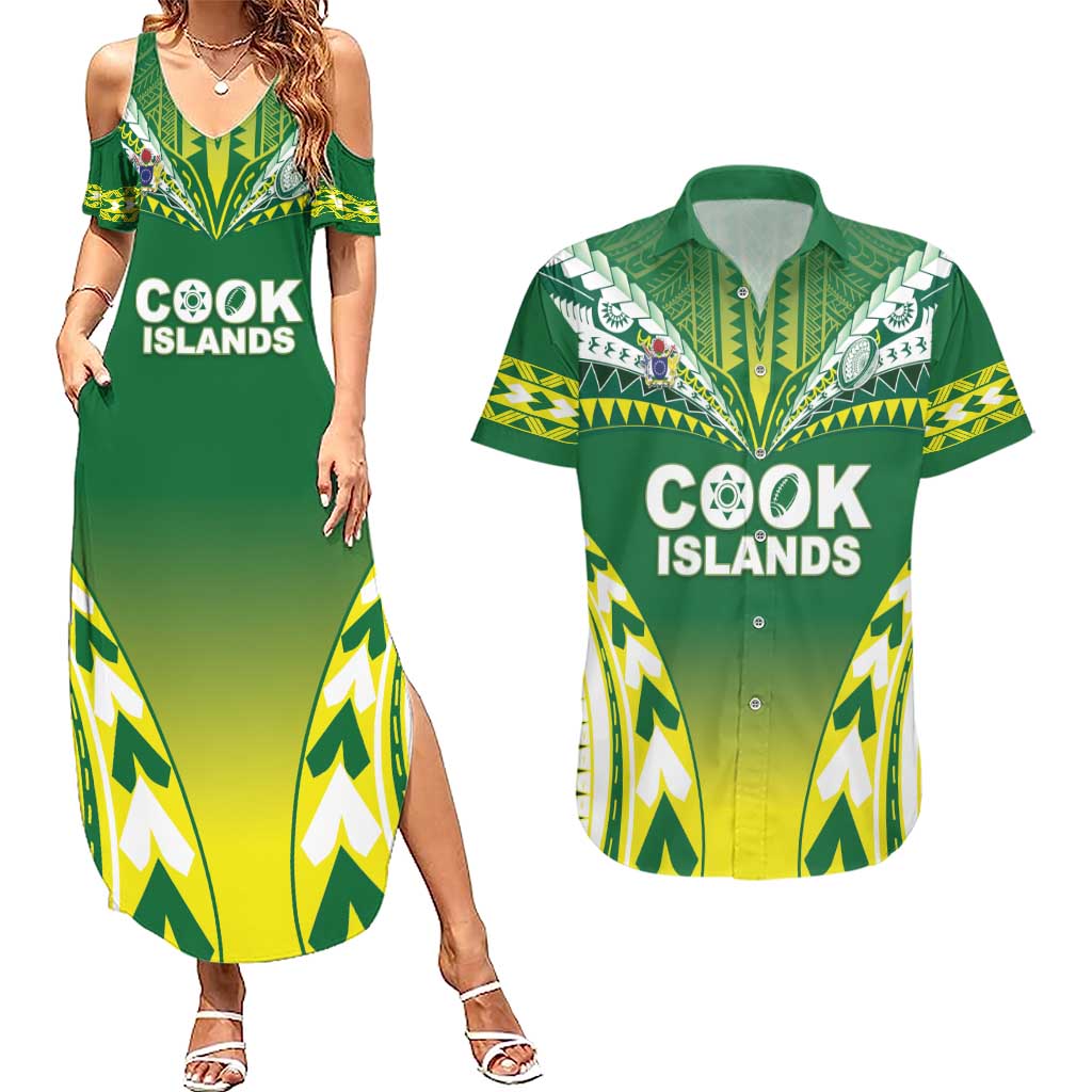 Cook Islands Rugby Custom Couples Matching Summer Maxi Dress and Hawaiian Shirt The Kukis Go Champions