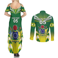 Cook Islands Rugby Custom Couples Matching Summer Maxi Dress and Long Sleeve Button Shirt The Kukis Go Champions