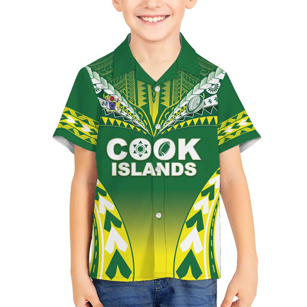 Cook Islands Rugby Custom Kid Hawaiian Shirt The Kukis Go Champions LT05 Kid Green - Polynesian Pride