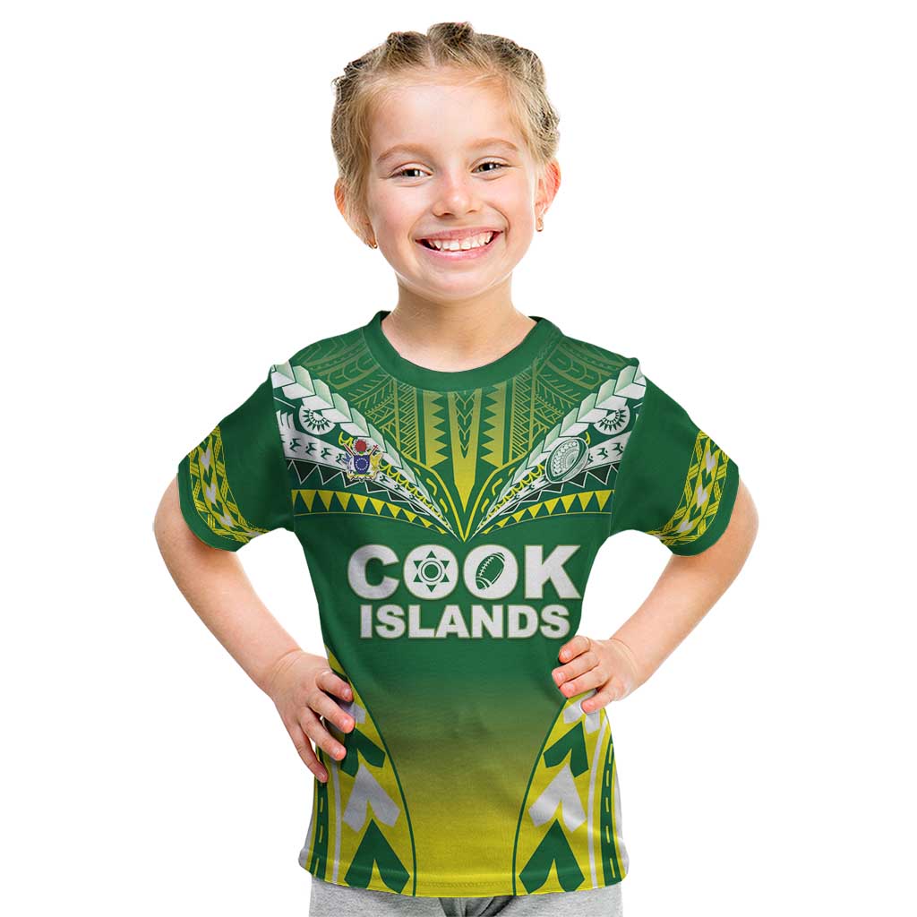 Cook Islands Rugby Custom Kid T Shirt The Kukis Go Champions LT05 Green - Polynesian Pride