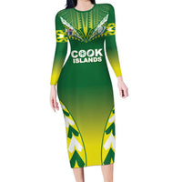 Cook Islands Rugby Custom Long Sleeve Bodycon Dress The Kukis Go Champions LT05 Long Dress Green - Polynesian Pride