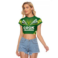 Cook Islands Rugby Custom Raglan Cropped T Shirt The Kukis Go Champions LT05 Female Green - Polynesian Pride