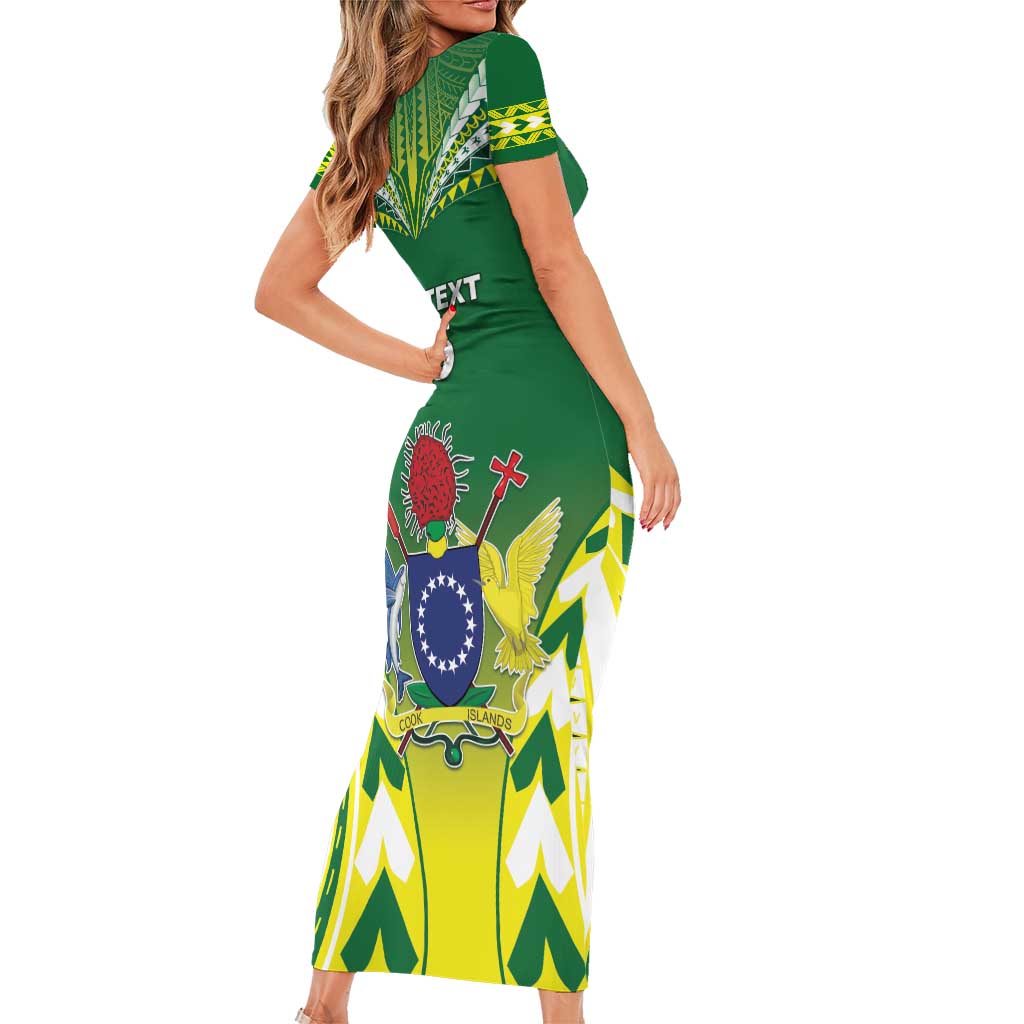 Cook Islands Rugby Custom Short Sleeve Bodycon Dress The Kukis Go Champions LT05 - Polynesian Pride