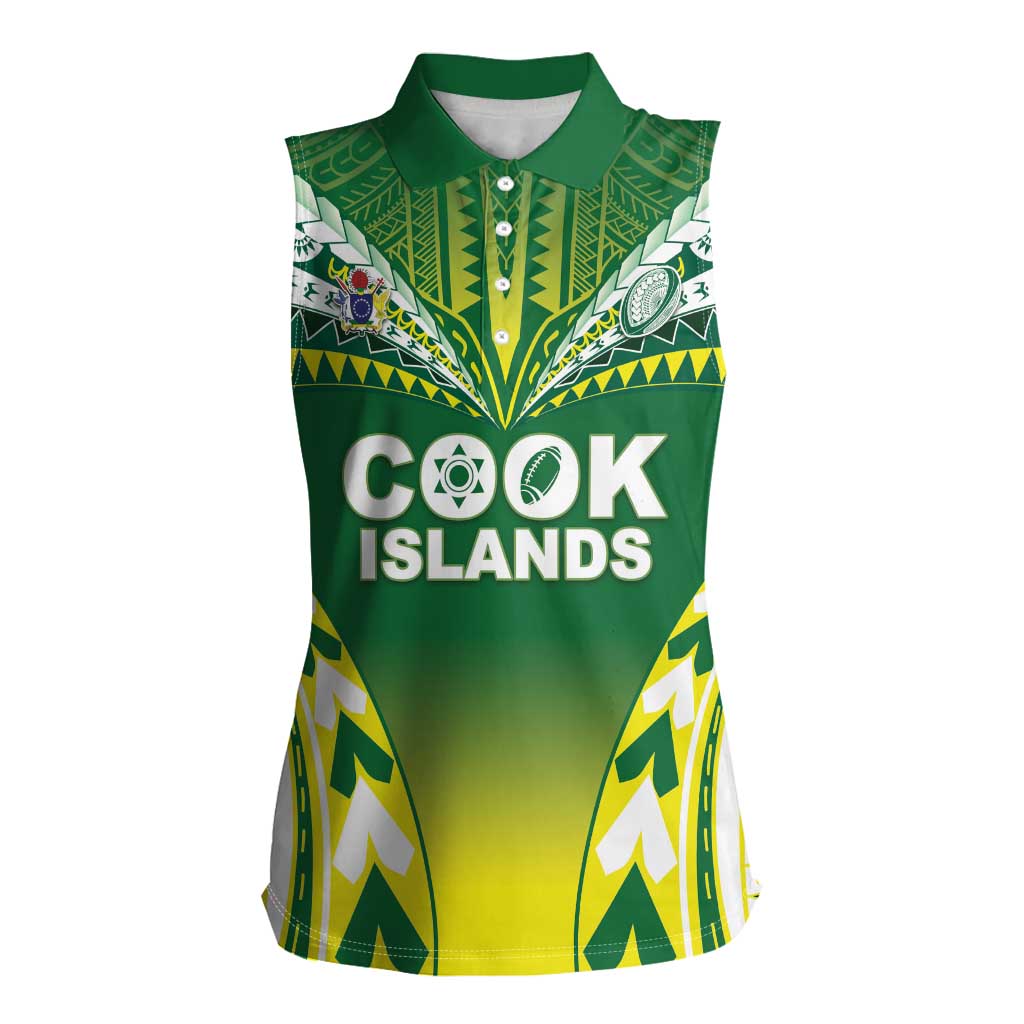 Cook Islands Rugby Custom Women Sleeveless Polo Shirt The Kukis Go Champions LT05 Female Green - Polynesian Pride