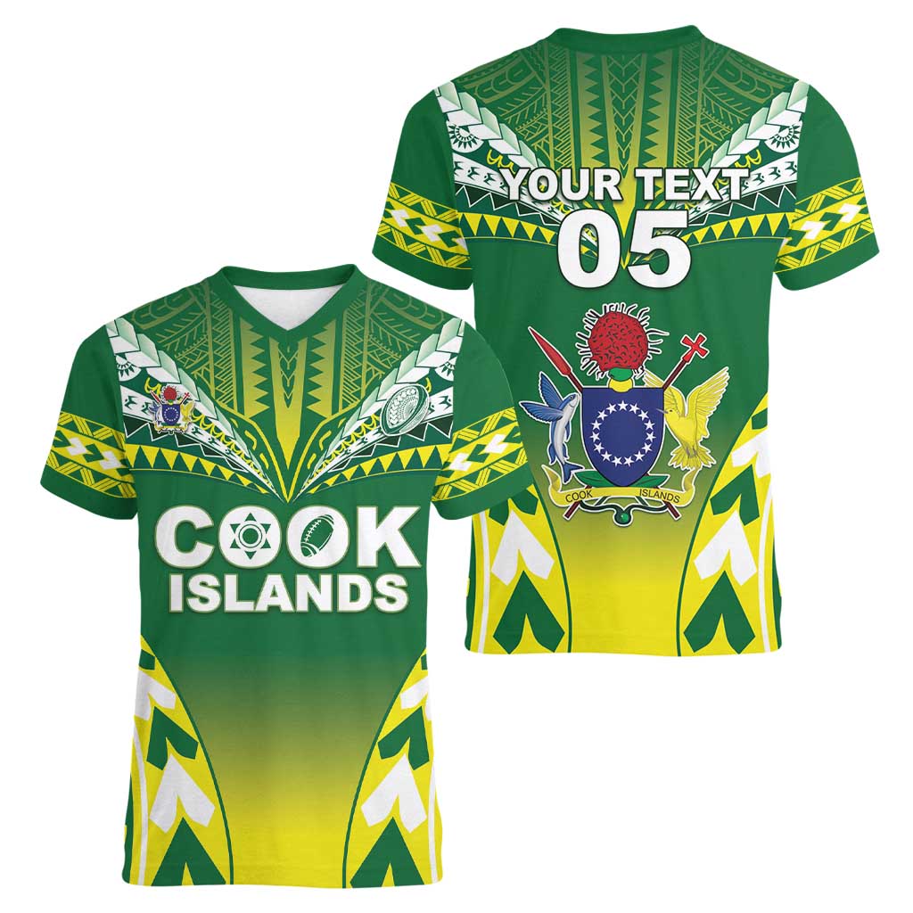 Cook Islands Rugby Custom Women V-Neck T-Shirt The Kukis Go Champions LT05 - Polynesian Pride