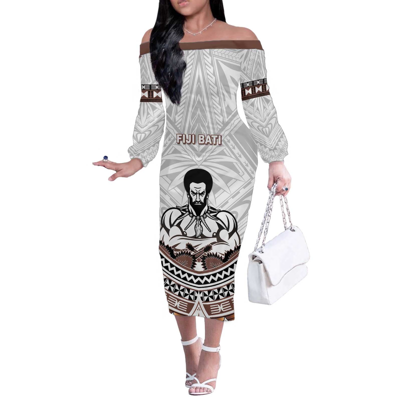 Fiji Rugby Custom Off The Shoulder Long Sleeve Dress Fijian Bati Go Champions