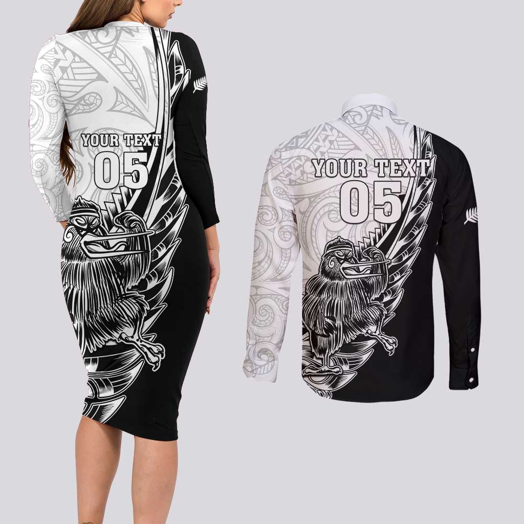 New Zealand Kiwi Rugby Custom Couples Matching Long Sleeve Bodycon Dress and Long Sleeve Button Shirt Go Champions Maori Pattern