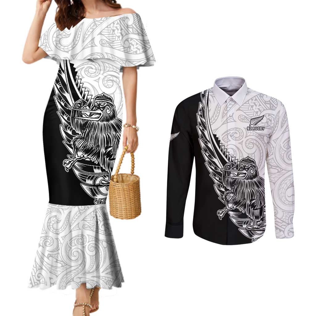 New Zealand Kiwi Rugby Custom Couples Matching Mermaid Dress and Long Sleeve Button Shirt Go Champions Maori Pattern