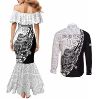 New Zealand Kiwi Rugby Custom Couples Matching Mermaid Dress and Long Sleeve Button Shirt Go Champions Maori Pattern