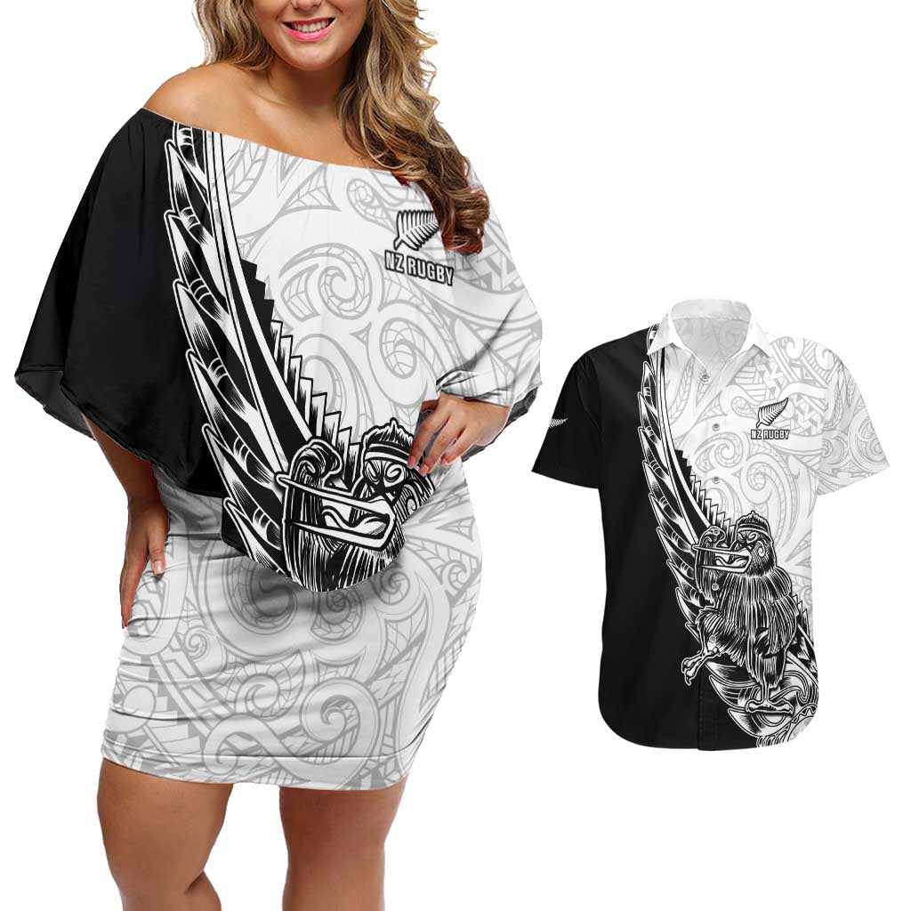 New Zealand Kiwi Rugby Custom Couples Matching Off Shoulder Short Dress and Hawaiian Shirt Go Champions Maori Pattern