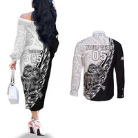 New Zealand Kiwi Rugby Custom Couples Matching Off The Shoulder Long Sleeve Dress and Long Sleeve Button Shirt Go Champions Maori Pattern
