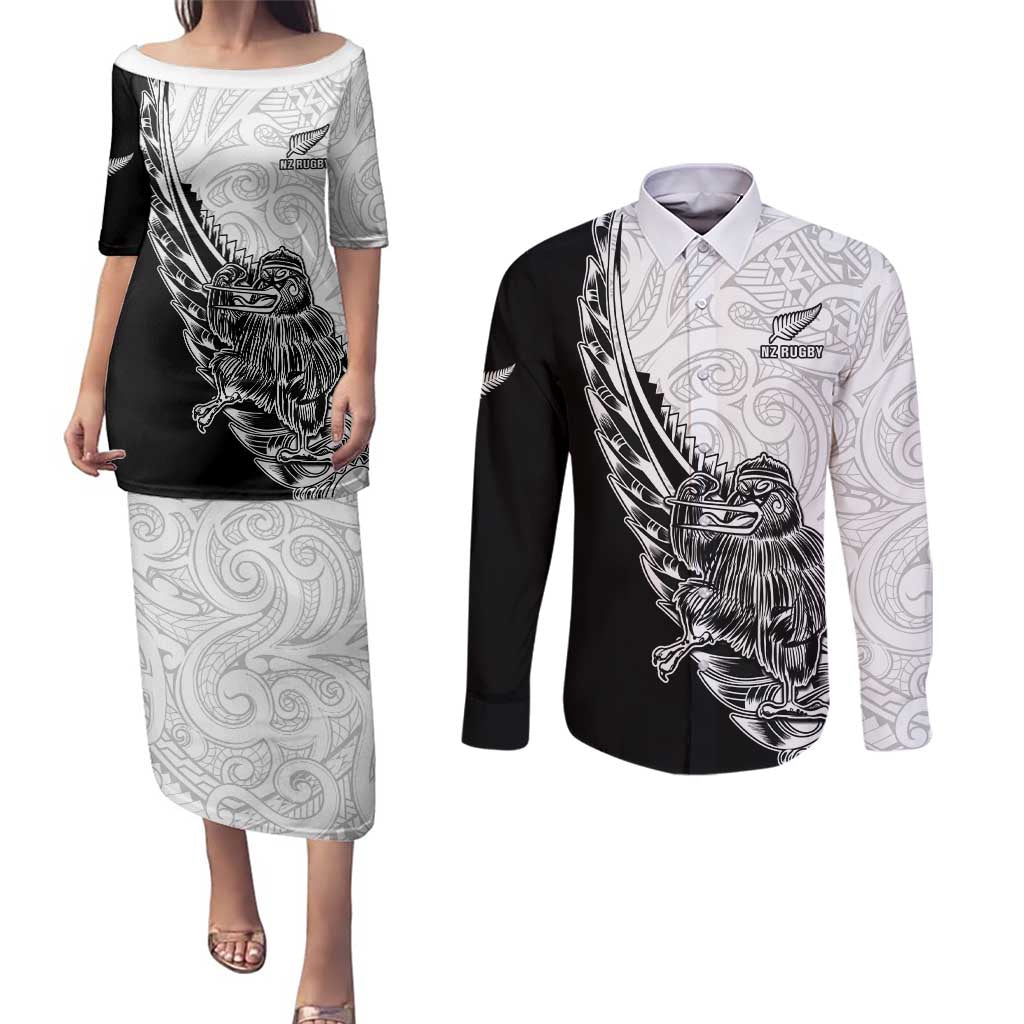 New Zealand Kiwi Rugby Custom Couples Matching Puletasi and Long Sleeve Button Shirt Go Champions Maori Pattern