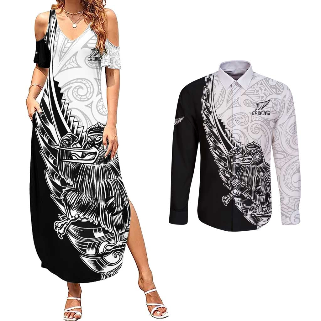 New Zealand Kiwi Rugby Custom Couples Matching Summer Maxi Dress and Long Sleeve Button Shirt Go Champions Maori Pattern