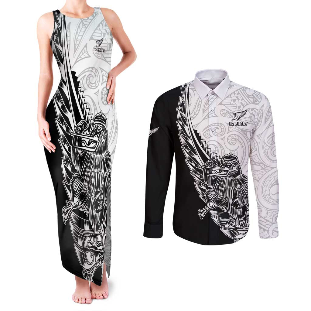 New Zealand Kiwi Rugby Custom Couples Matching Tank Maxi Dress and Long Sleeve Button Shirt Go Champions Maori Pattern