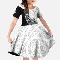New Zealand Kiwi Rugby Custom Kid Short Sleeve Dress Go Champions Maori Pattern LT05 KID White - Polynesian Pride