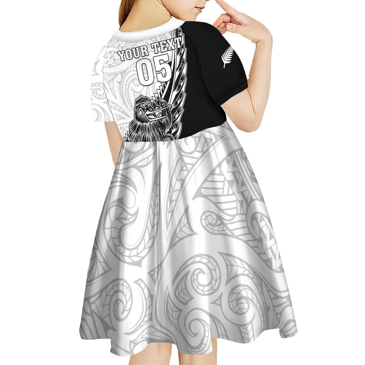 New Zealand Kiwi Rugby Custom Kid Short Sleeve Dress Go Champions Maori Pattern LT05 - Polynesian Pride