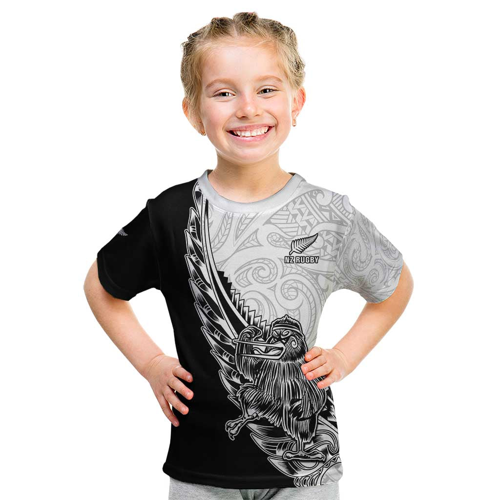 New Zealand Kiwi Rugby Custom Kid T Shirt Go Champions Maori Pattern LT05 White - Polynesian Pride