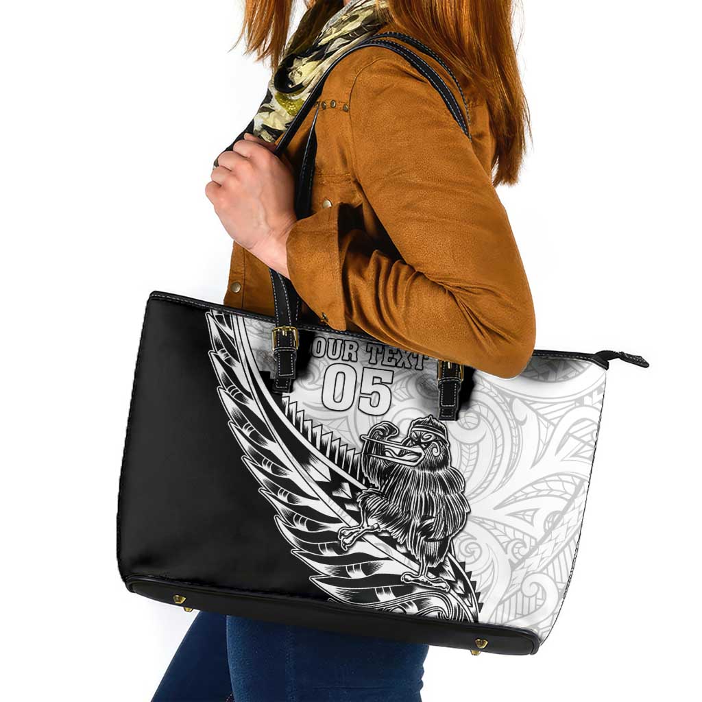 New Zealand Kiwi Rugby Custom Leather Tote Bag Go Champions Maori Pattern