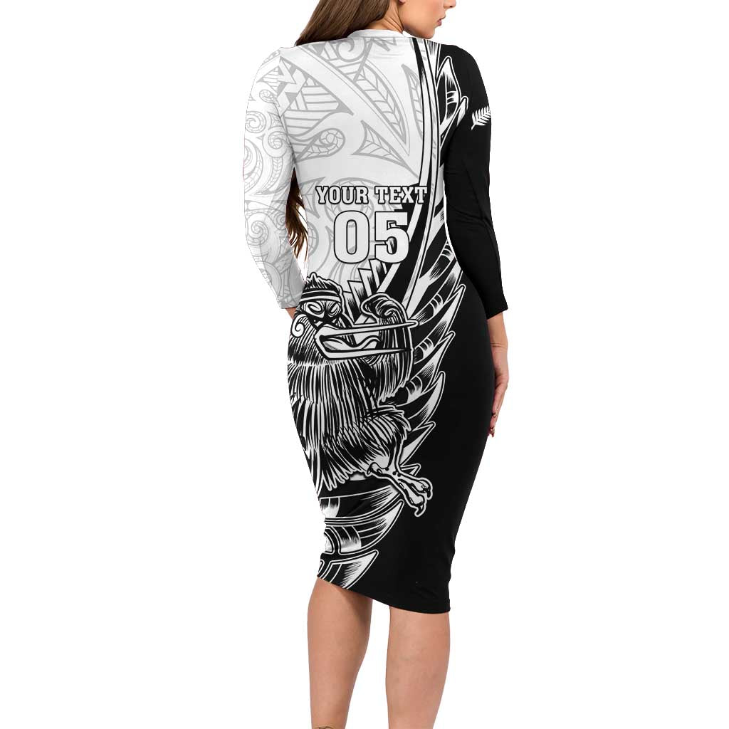 New Zealand Kiwi Rugby Custom Long Sleeve Bodycon Dress Go Champions Maori Pattern LT05 - Polynesian Pride