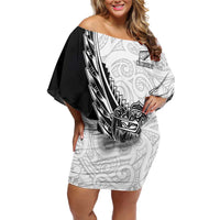 New Zealand Kiwi Rugby Custom Off Shoulder Short Dress Go Champions Maori Pattern LT05 Women White - Polynesian Pride