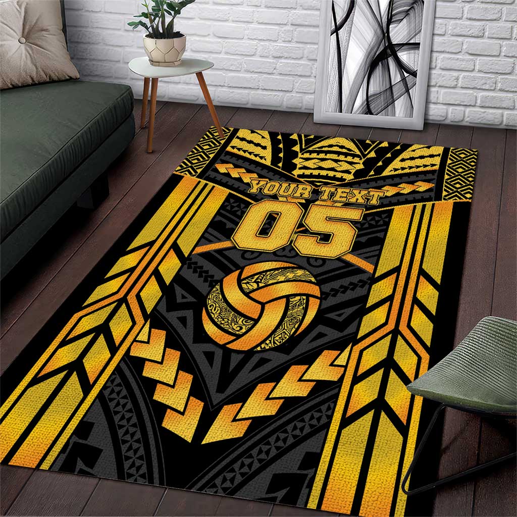 Custom Polynesia Beach Volleyball Area Rug Gold Polynesian Tribal Pattern - Polynesian Pride
