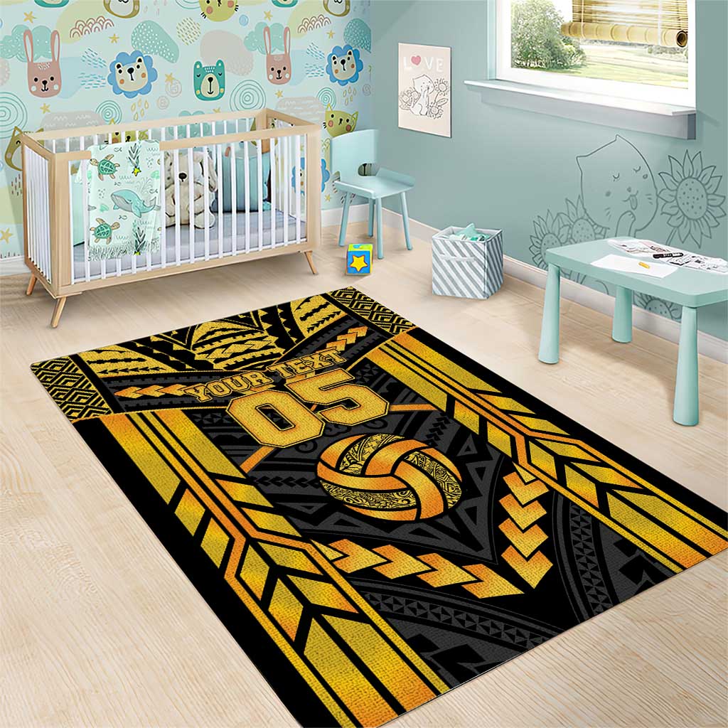 Custom Polynesia Beach Volleyball Area Rug Gold Polynesian Tribal Pattern - Polynesian Pride