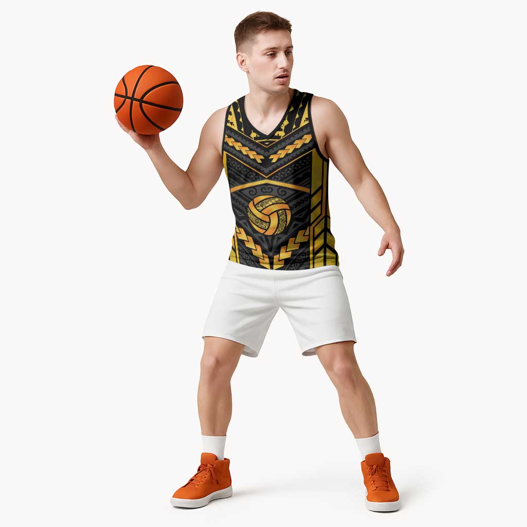 Custom Polynesia Beach Volleyball Basketball Jersey Gold Polynesian Tribal Pattern - Polynesian Pride