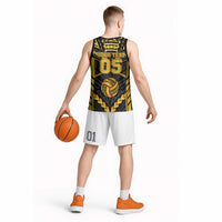 Custom Polynesia Beach Volleyball Basketball Jersey Gold Polynesian Tribal Pattern - Polynesian Pride