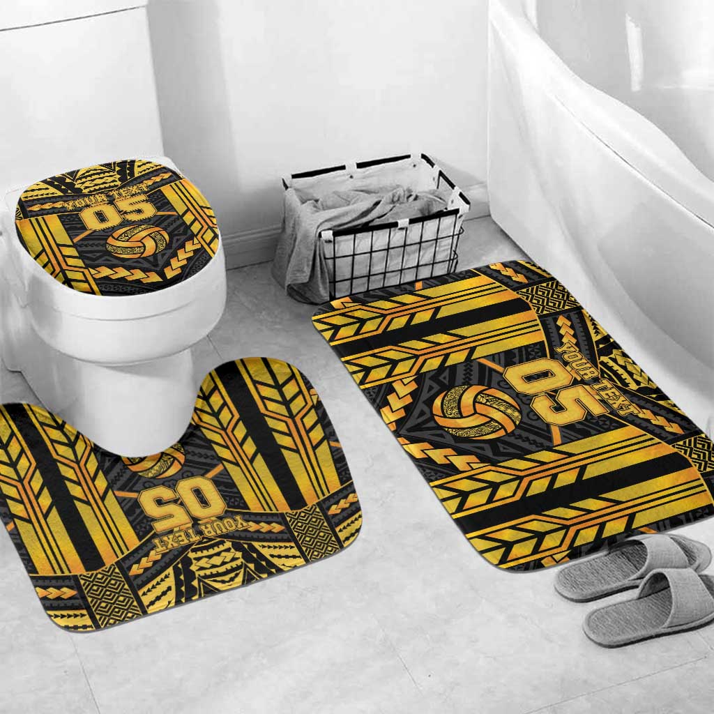 Custom Polynesia Beach Volleyball Bathroom Set Gold Polynesian Tribal Pattern - Polynesian Pride