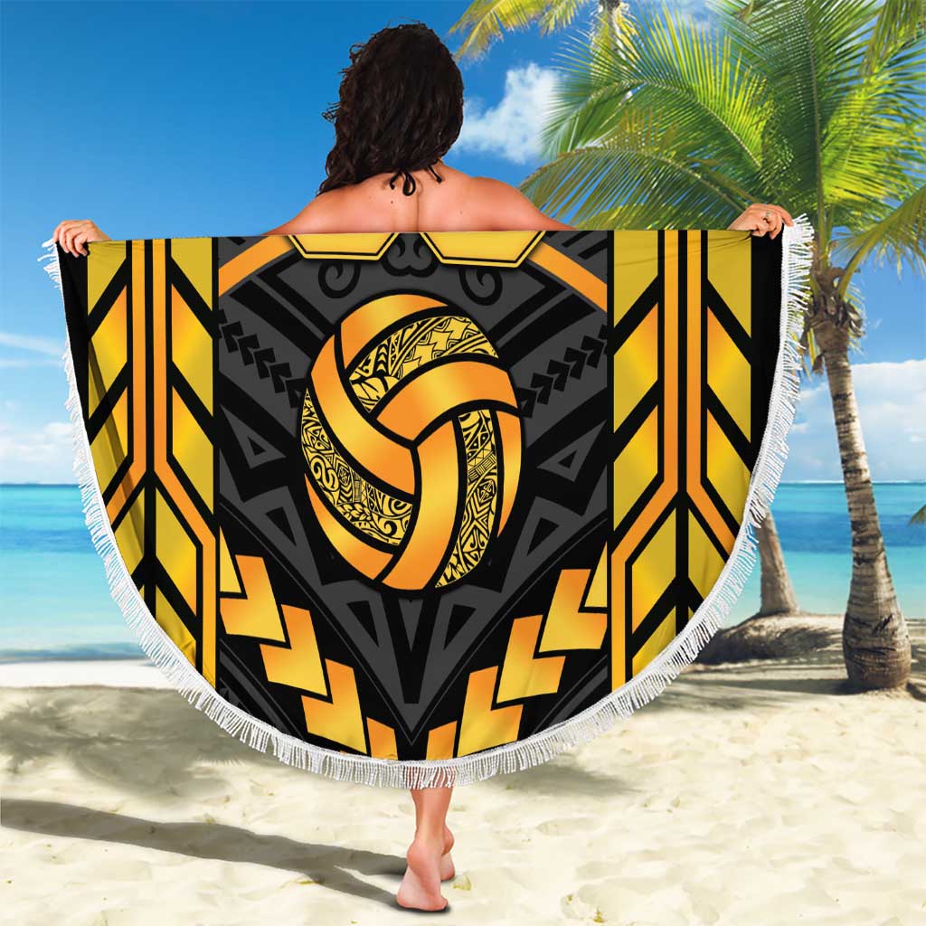 Custom Polynesia Beach Volleyball Beach Blanket Gold Polynesian Tribal Pattern - Polynesian Pride