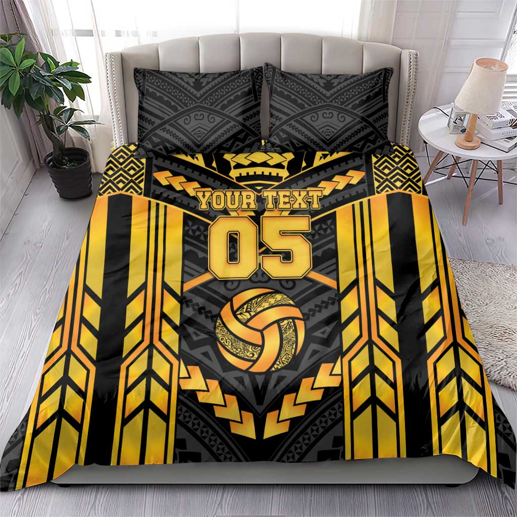 Custom Polynesia Beach Volleyball Bedding Set Gold Polynesian Tribal Pattern - Polynesian Pride