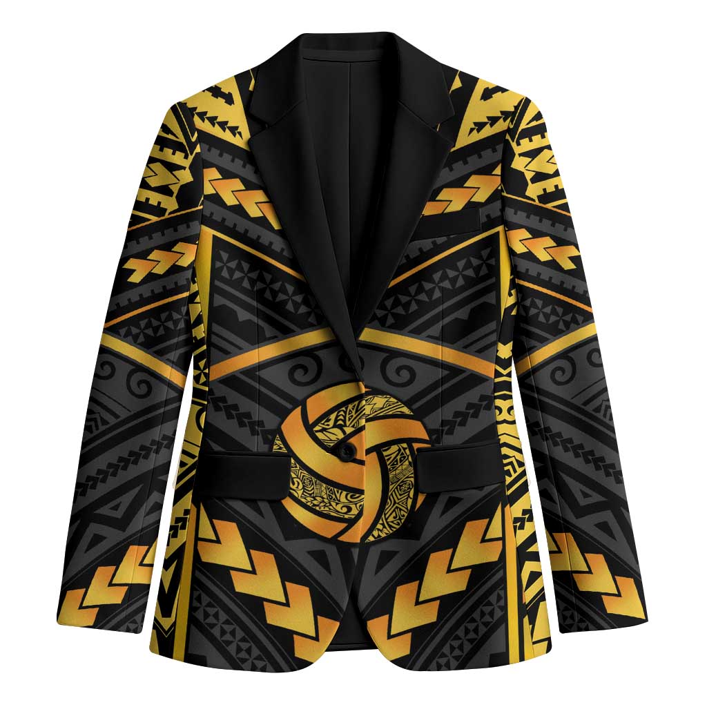 Custom Polynesia Beach Volleyball Blazer Gold Polynesian Tribal Pattern - Polynesian Pride