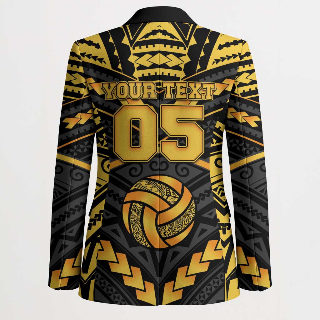 Custom Polynesia Beach Volleyball Blazer Gold Polynesian Tribal Pattern - Polynesian Pride