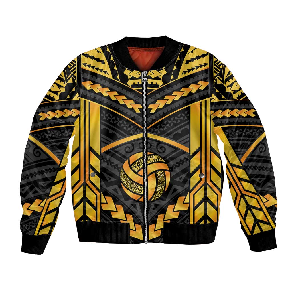 Custom Polynesia Beach Volleyball Bomber Jacket Gold Polynesian Tribal Pattern - Polynesian Pride