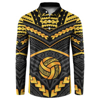 Custom Polynesia Beach Volleyball Button Sweatshirt Gold Polynesian Tribal Pattern - Polynesian Pride