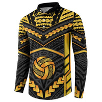 Custom Polynesia Beach Volleyball Button Sweatshirt Gold Polynesian Tribal Pattern - Polynesian Pride