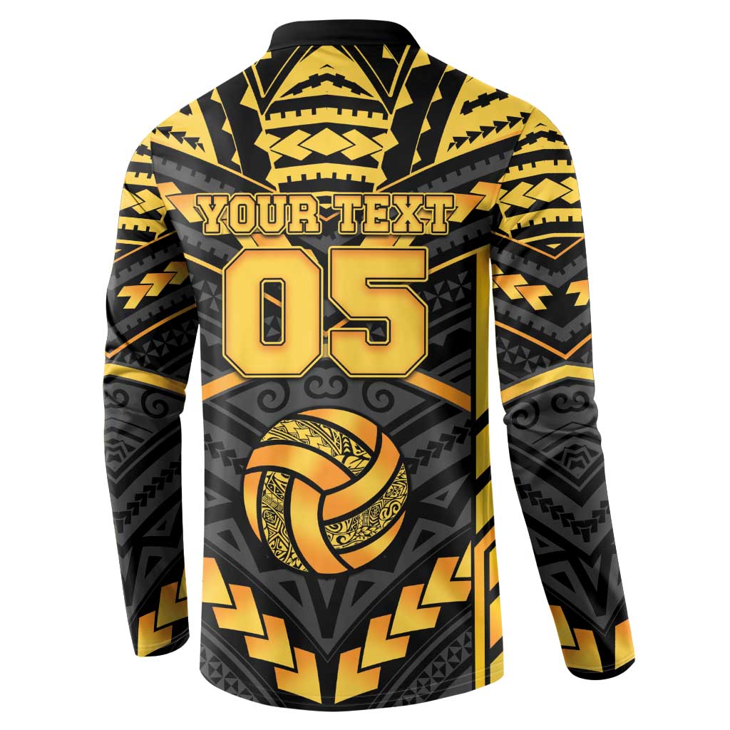 Custom Polynesia Beach Volleyball Button Sweatshirt Gold Polynesian Tribal Pattern - Polynesian Pride