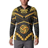 Custom Polynesia Beach Volleyball Button Sweatshirt Gold Polynesian Tribal Pattern - Polynesian Pride