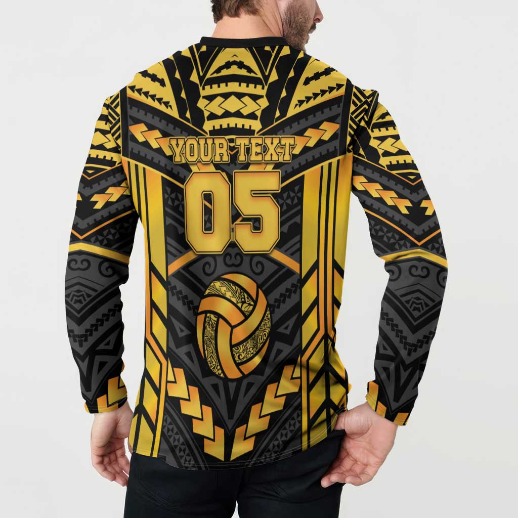 Custom Polynesia Beach Volleyball Button Sweatshirt Gold Polynesian Tribal Pattern - Polynesian Pride